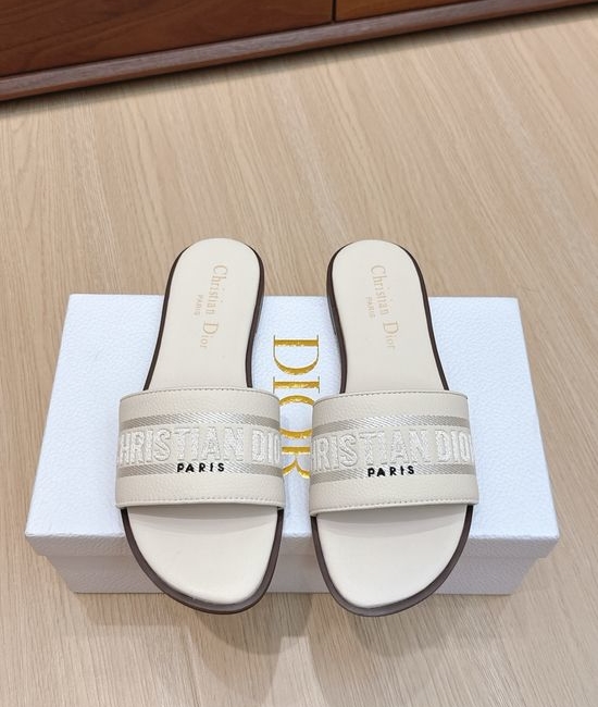 Christian Dior CD Embroidered Slip-On Sandals with Leather Sole