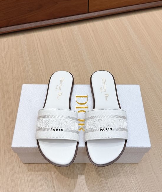 Christian Dior CD Embroidered Slip-On Sandals with Leather Sole
