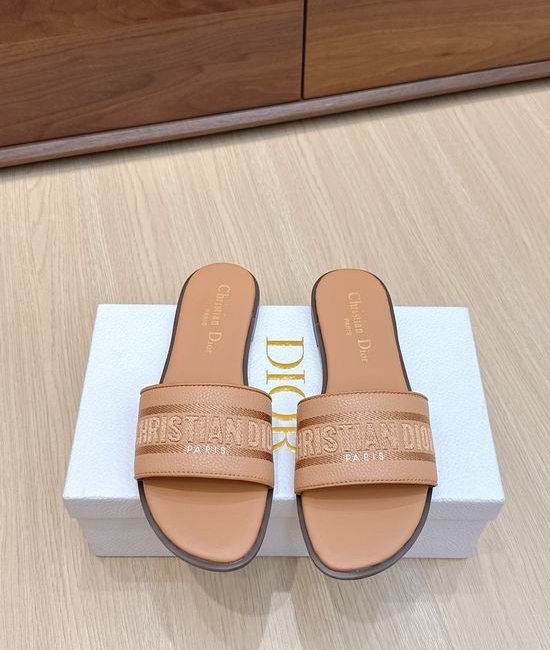 Christian Dior CD Embroidered Slip-On Sandals with Leather Sole