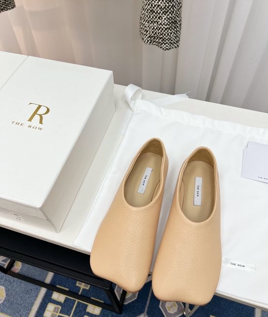 The Row Soft Suede Square Toe Genuine Leather Sole Flats