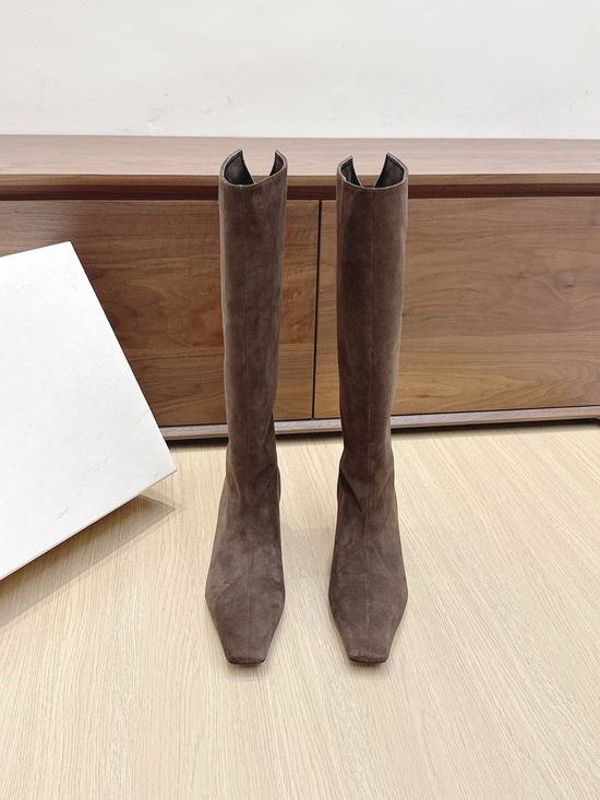 Khaite Square Toe Flat Heel Suede Slip On Tall Boots