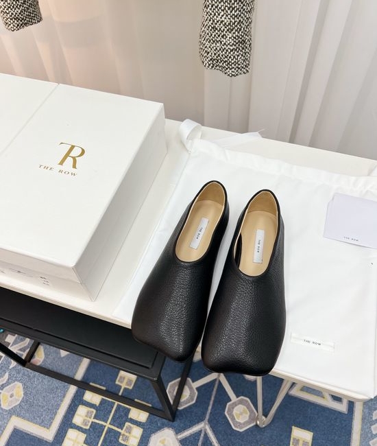 The Row Soft Suede Square Toe Genuine Leather Sole Flats