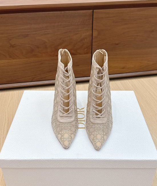 Christian Dior CD Rhinestone Mesh High Heel Boots with Leather Sole