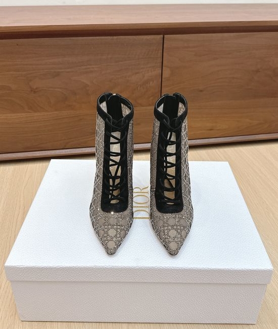 Christian Dior CD Rhinestone Mesh High Heel Boots with Leather Sole