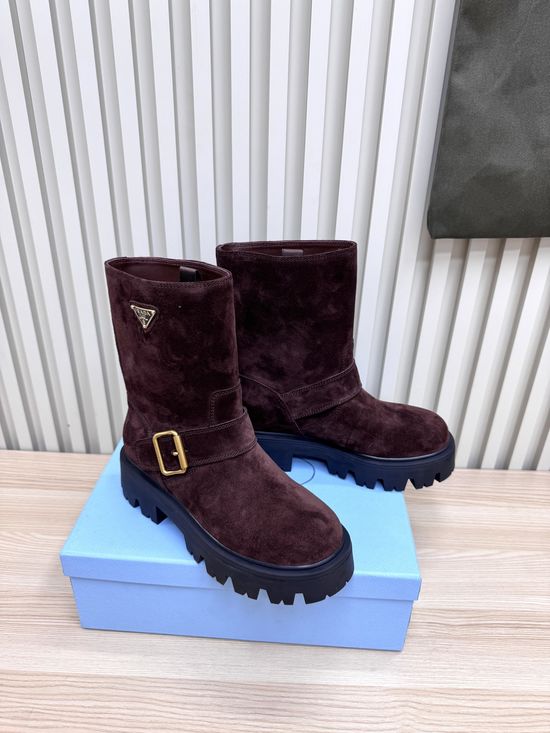Prada Sheepskin Lined Martin Boots Non Slip Comfortable Durable Footwear