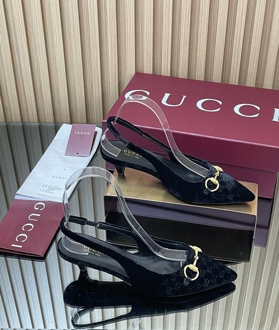 Gucci Velvet Slingback Stiletto Pumps with Decorative Metal Buckle
