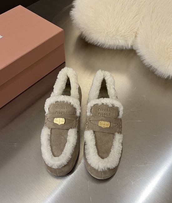 Miu Miu Suede Loafer Shoes Wool Lining Non Slip Comfort Driving Shoes