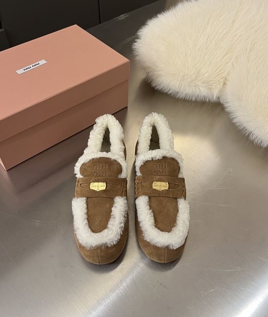 Miu Miu Suede Loafer Shoes Wool Lining Non Slip Comfort Driving Shoes