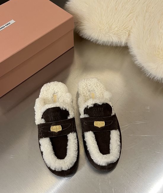 Miu Miu Suede Mule Slippers Wool Lining Non Slip Comfort Loafers