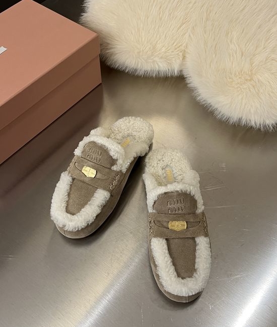 Miu Miu Suede Mule Slippers Wool Lining Non Slip Comfort Loafers