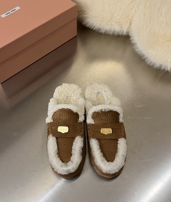 Miu Miu Suede Mule Slippers Wool Lining Non Slip Comfort Loafers