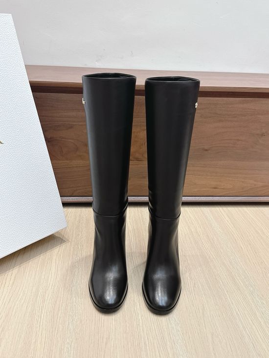 Christian Dior Calfskin Tall Heeled Boots with Metal Side Detail