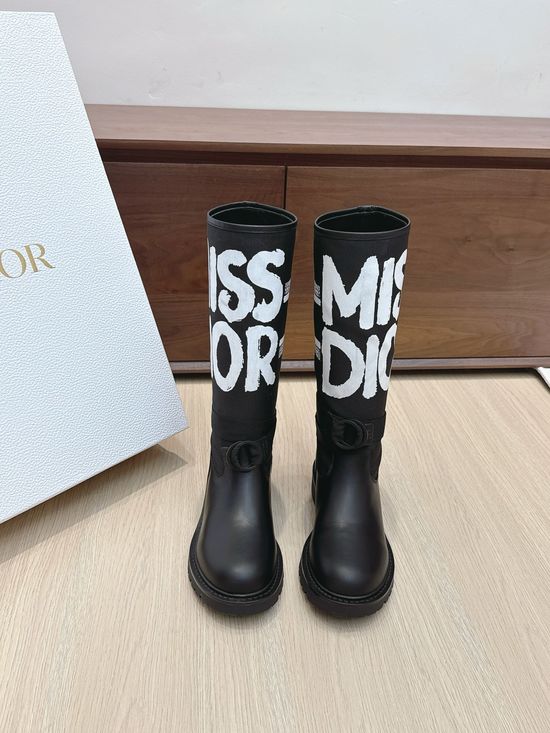 Christian Dior Knee High Graffiti Print Riding Boots With Adjustable Straps