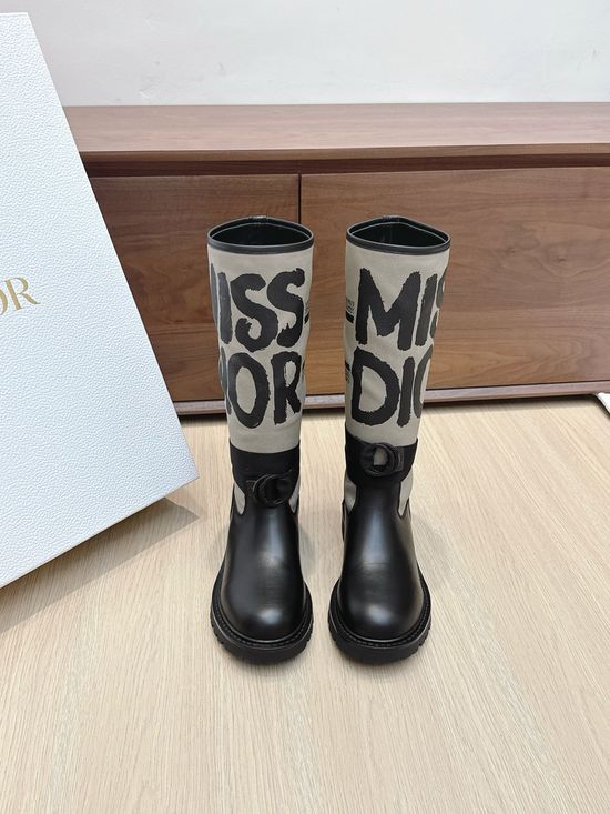 Christian Dior Knee High Graffiti Print Riding Boots With Adjustable Straps