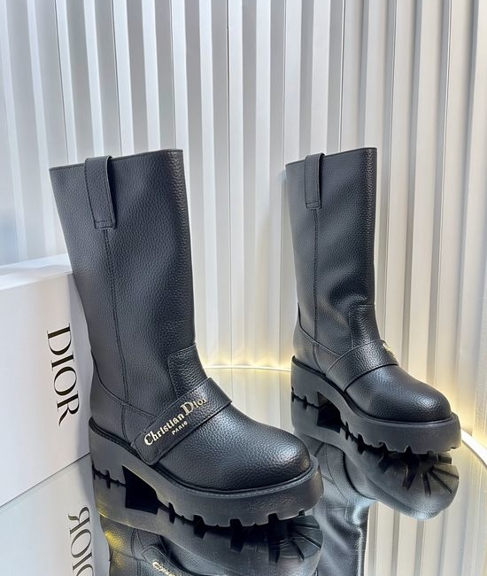 Christian Dior CD Lace-Up Low Heel Leather Short Combat Boots