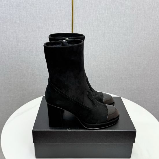 Chanel Patent Leather Ankle Boots with Genuine Leather Sole