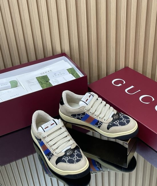 Gucci Retro Distressed Sneakers With Crystal Decor & Striped Details
