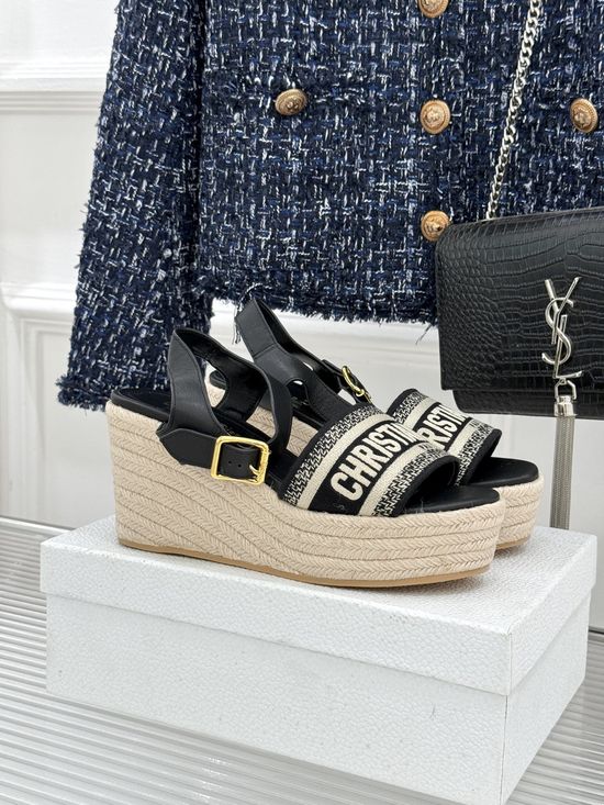 Christian Dior Embroidered Rope Thick-Soled Wedge Sandals