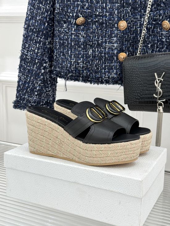 Christian Dior Buckle Decor Espadrille Wedge Slides Comfortable Non-slip