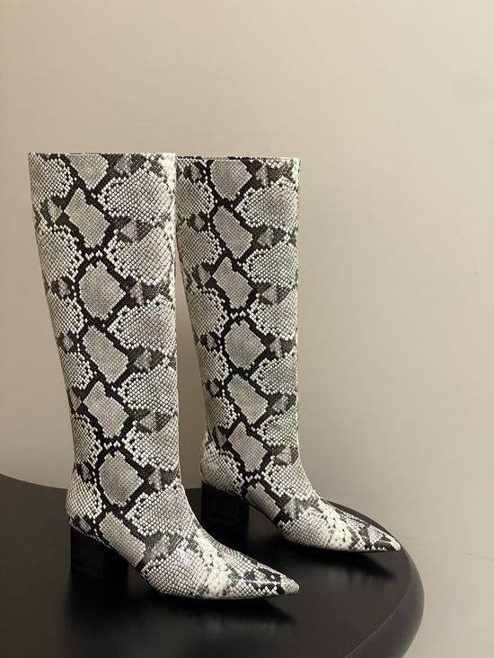 Khaite Snake Print Pointed Toe Chunky Heel Knee High Boots