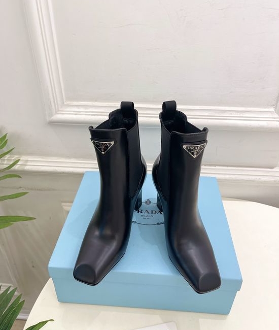 Prada Polished Leather High Heel Chelsea Ankle Boots
