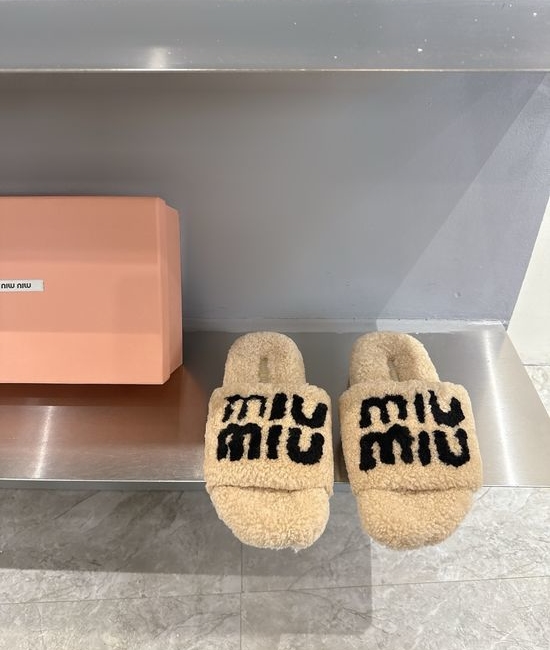 Miu Miu Genuine Wool Flat Slippers with Cozy Design