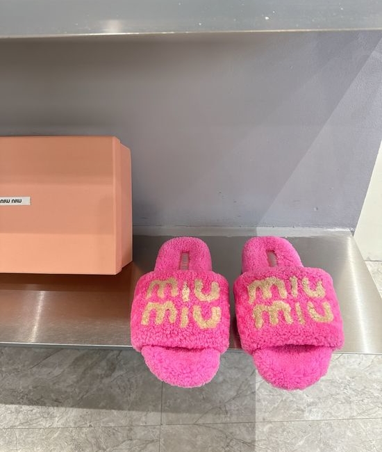 Miu Miu Genuine Wool Flat Slippers with Cozy Design