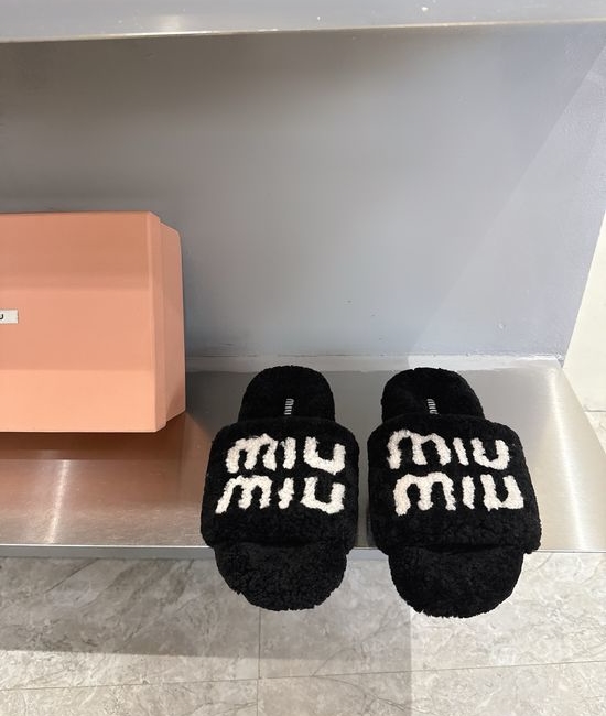 Miu Miu Genuine Wool Flat Slippers with Cozy Design