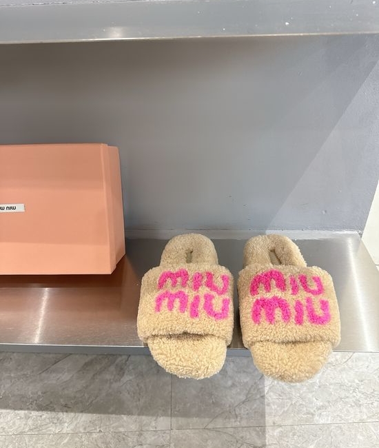 Miu Miu Genuine Wool Flat Slippers with Cozy Design