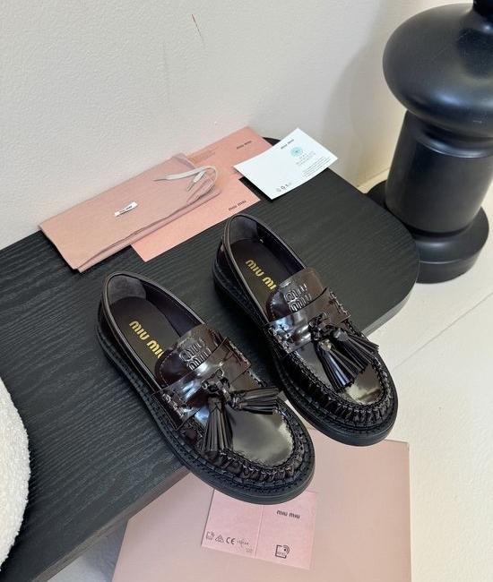 Miu Miu Vintage Fringe Leather Thick Sole Comfortable Loafers