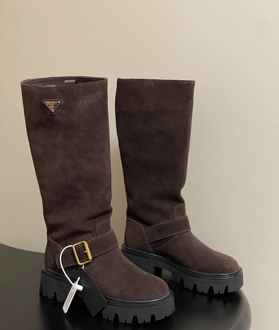 Prada Vintage Suede Leather Thick Sole Mid Calf Boots
