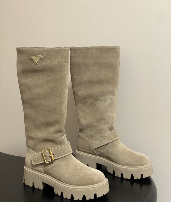 Prada Vintage Suede Leather Thick Sole Mid Calf Boots