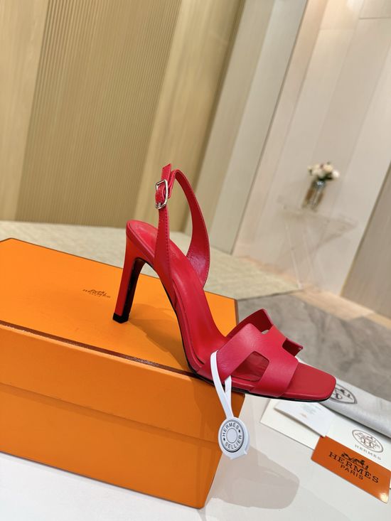 Hermes Elegant Leather High Heels Italian Leather Outsole 9cm Heel