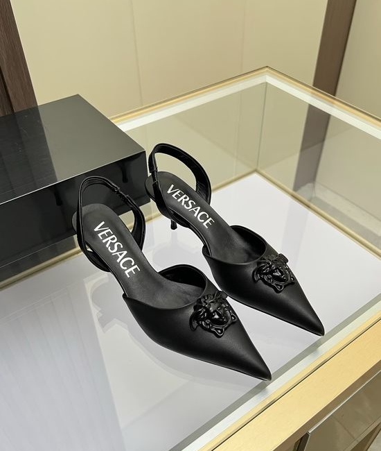 Versace Cowhide Low Heel Slingback Dress Sandals