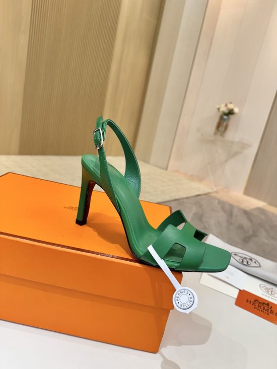 Hermes Elegant Leather High Heels Italian Leather Outsole 9cm Heel