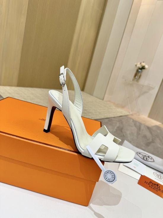 Hermes Elegant Leather High Heels Italian Leather Outsole 9cm Heel