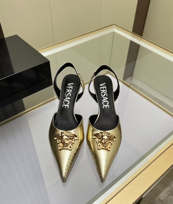 Versace Cowhide Low Heel Slingback Dress Sandals