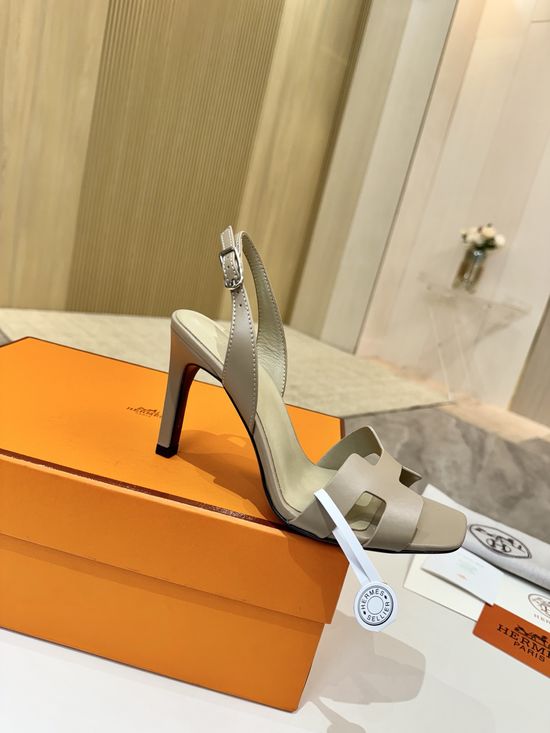 Hermes Elegant Leather High Heels Italian Leather Outsole 9cm Heel