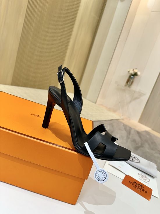Hermes Elegant Leather High Heels Italian Leather Outsole 9cm Heel