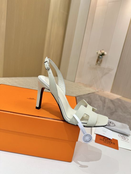 Hermes Elegant Leather High Heels Italian Leather Outsole 9cm Heel