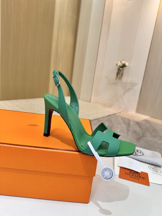 Hermes Elegant Leather High Heels Italian Leather Outsole 9cm Heel