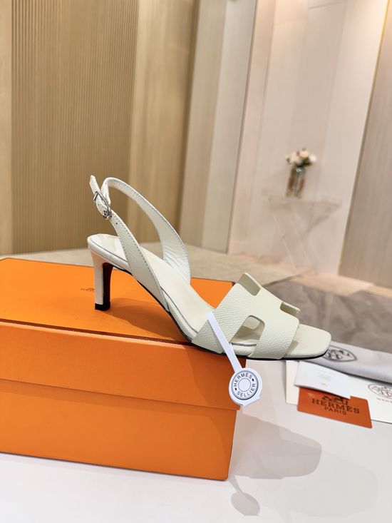 Hermes Genuine Leather Heels Premium Leather Lining 6.5cm Heel Height