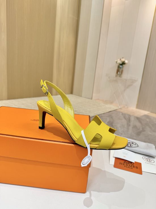 Hermes Genuine Leather Heels Premium Leather Lining 6.5cm Heel Height