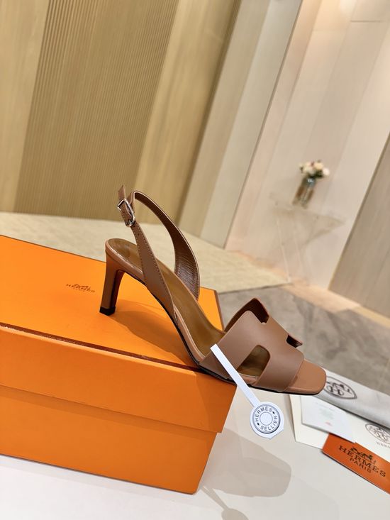 Hermes Genuine Leather Heels Premium Leather Lining 6.5cm Heel Height