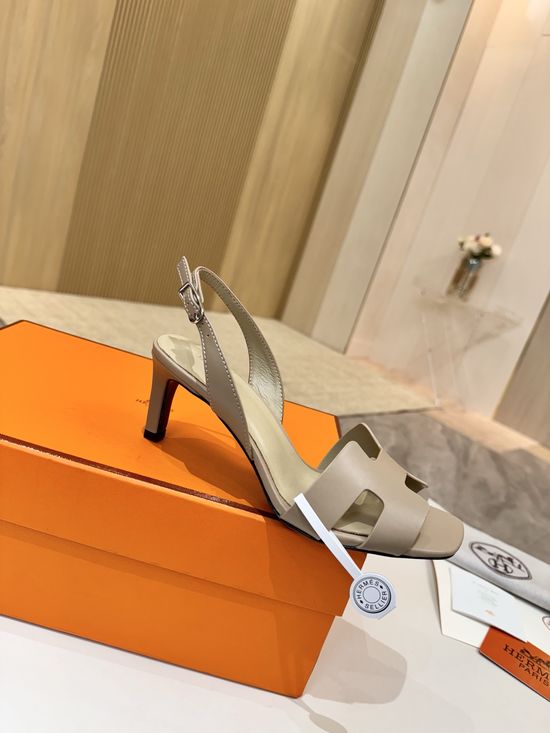 Hermes Genuine Leather Heels Premium Leather Lining 6.5cm Heel Height