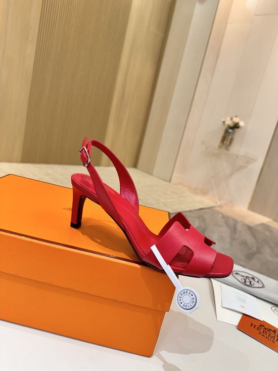 Hermes Genuine Leather Heels Premium Leather Lining 6.5cm Heel Height