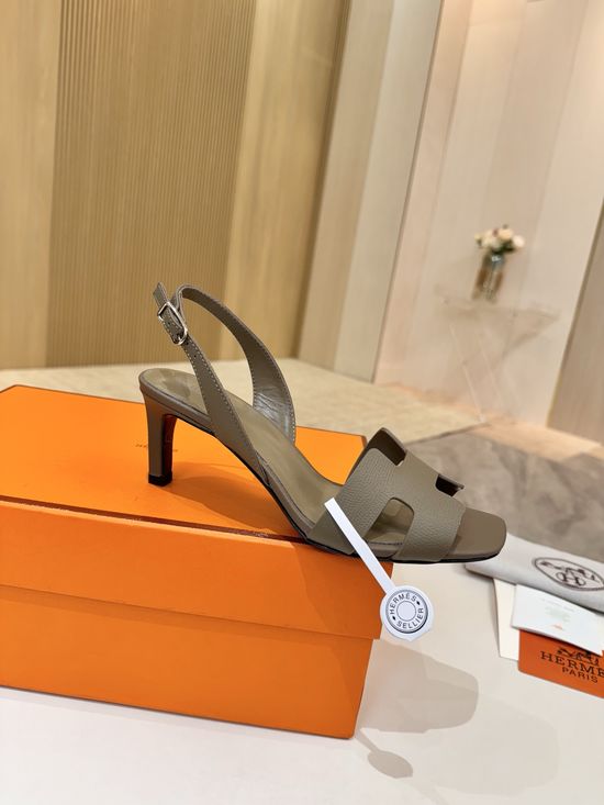 Hermes Genuine Leather Heels Premium Leather Lining 6.5cm Heel Height