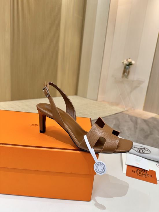 Hermes Genuine Leather Heels Premium Leather Lining 6.5cm Heel Height