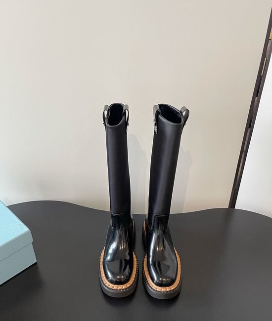 Prada Platform Chunky Sole Leather Biker Ankle Boots