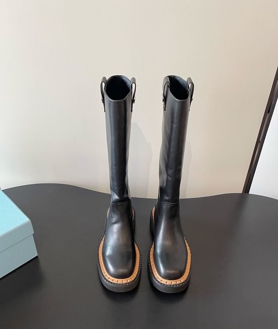 Prada Platform Chunky Sole Leather Biker Ankle Boots
